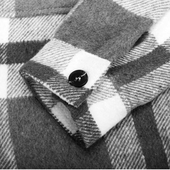 WOMEN OVERSIZED PLAID PATTERN LONG SHACKET GREY - Picture 7 of 7